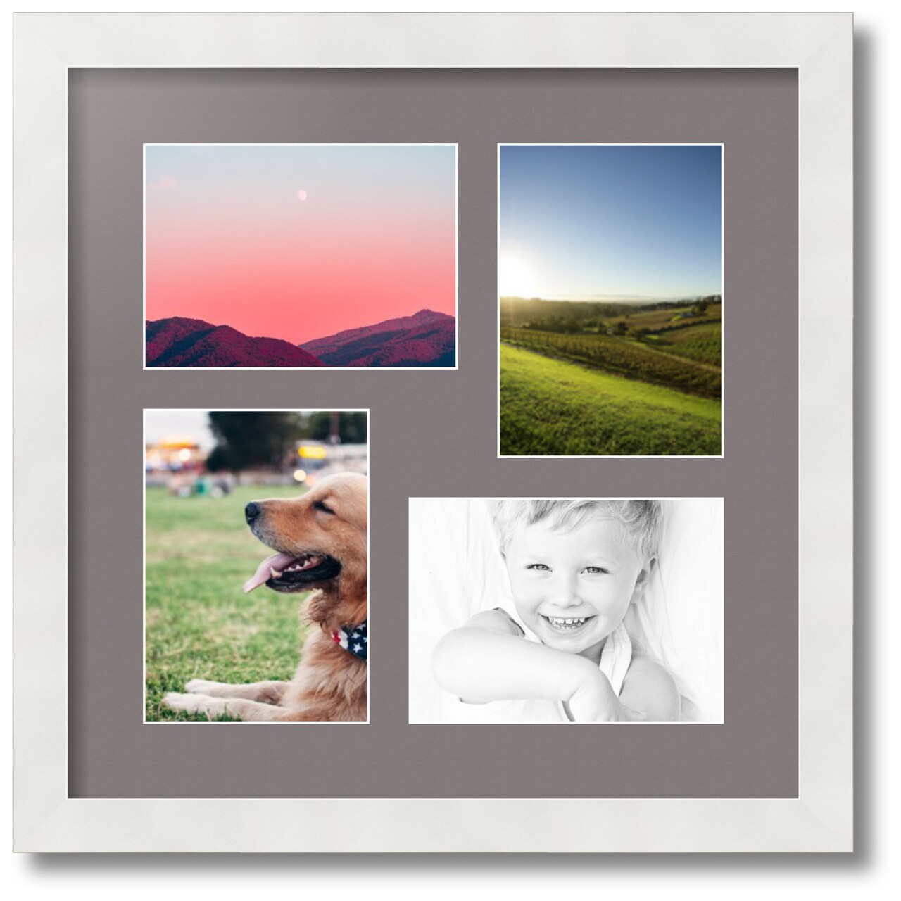 ArtToFrames Collage Photo Picture Frame with 4 - 5x7 inch Openings, Framed in White with Over 62 Mat Color Options and Plexi Glass (CSM-3966-179)